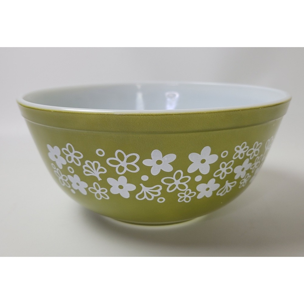 Vintage Pyrex Spring Blossom Green 403 Mixing Bowl 2.5 Qt Crazy Daisy Avocado